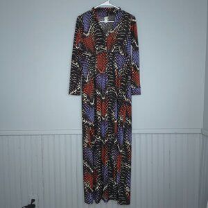 vFish Long-Sleeve V-Neck Reptile Print Maxi Dress S Chic Boho